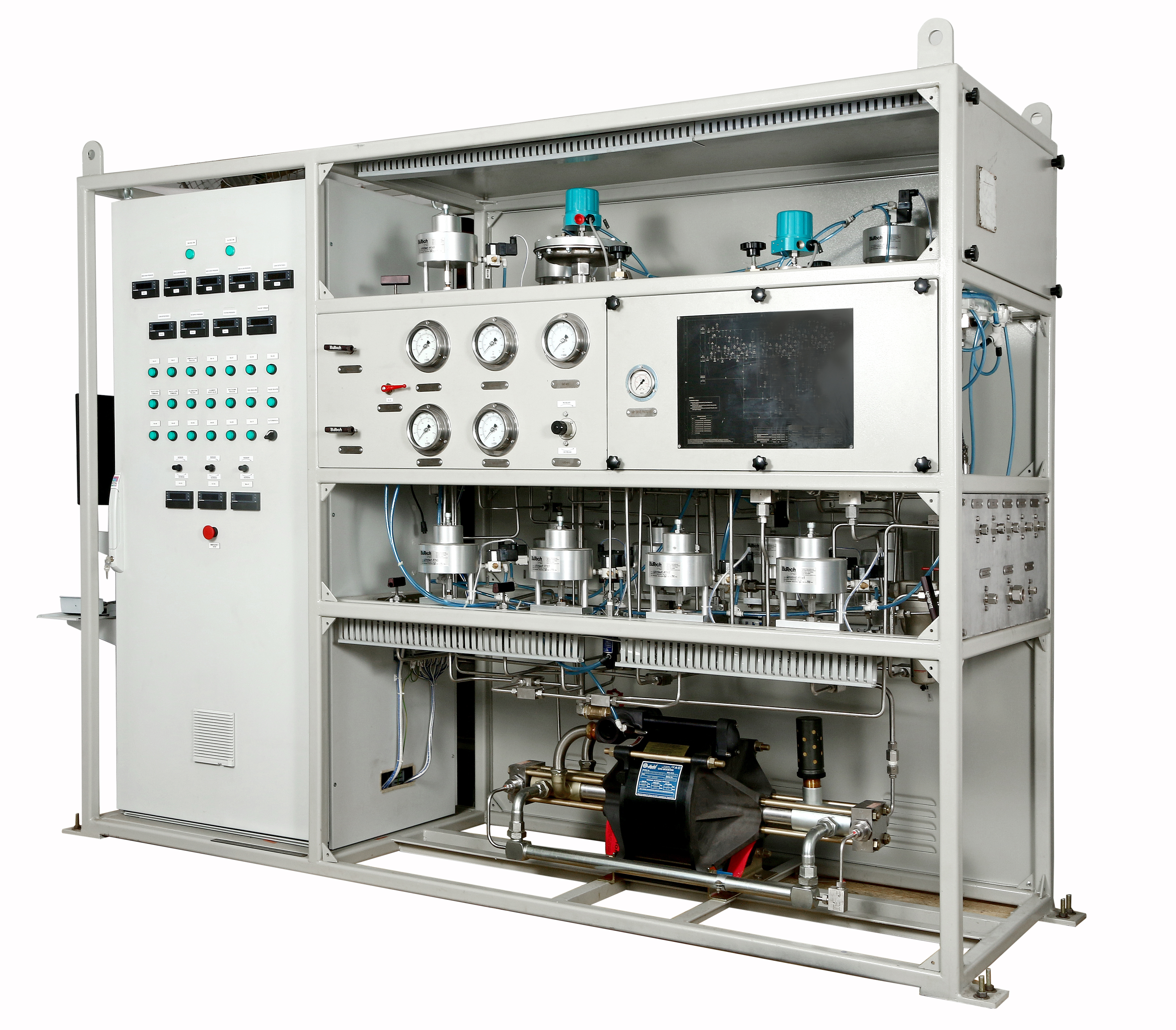 SBE PLC controlled high pressure, high flow 2,100 bar N2 gas test system
